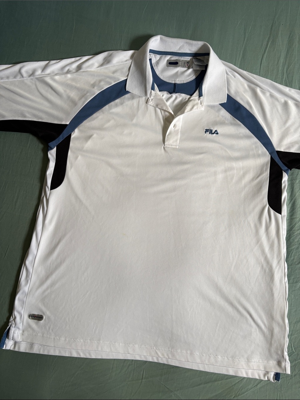 Fila White Polo with Blue and Black Accents